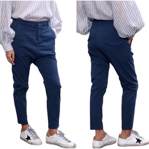 Nili Lotan 4 Navy Blue Drop Crotch $345 Paris Dress Pants Slouchy Cotton Cropped